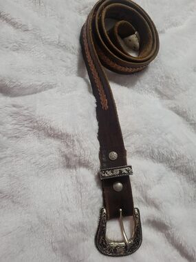 Womens Western Brown Braided Leather Belt with Silver Buckle